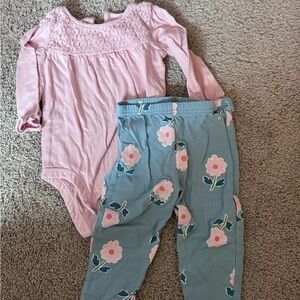 Adorable Floral Kids Leggings Set - Pink and Blue